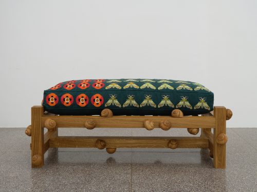 Daniel Dewar & Grégory Gicquel, Oak bench with lime hawk moths, opium poppies and snails, 2022