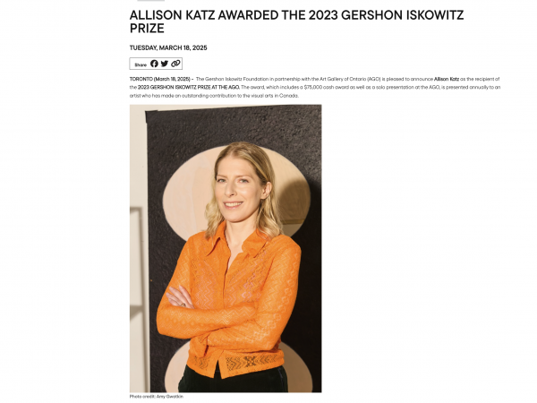Allison Katz Awarded the 2023 Gershon Iskowitz Prize