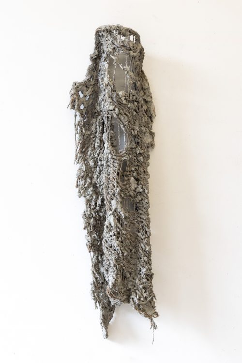 Mire Lee, Untitled (Concrete-Dipped Big-Eyed Burlap Piece), 2025 Mire Lee, Untitled (Concrete-Dipped Big-Eyed Burlap Piece), 2025